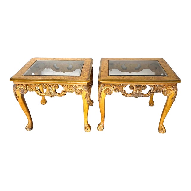 Chippendale Queen Ann Style Solid Wood Side End Tables a Pair For Sale
