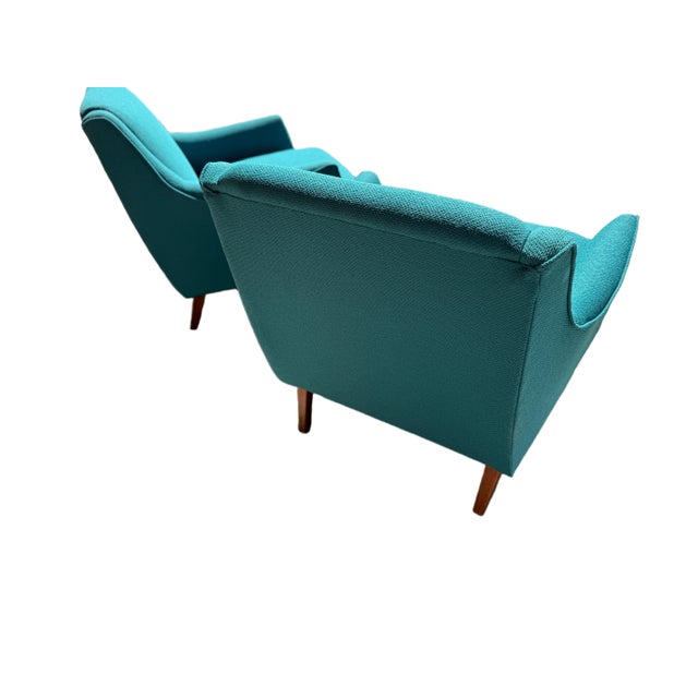 Teal Mid-Century Modern Armchairs - Pair - Restored For Sale - Image 8 of 18