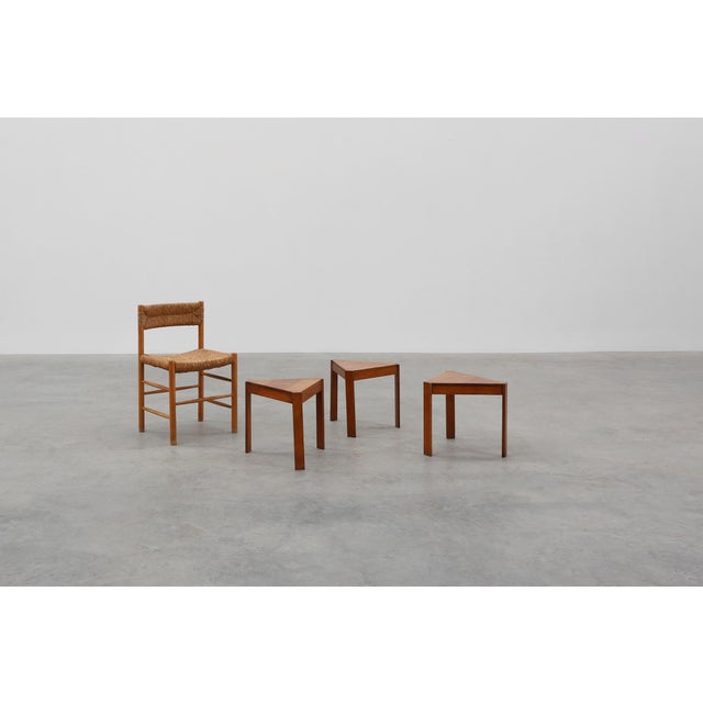 Triangular Oak Stacking Tables, France, 1960s, Set of 3 For Sale - Image 4 of 14