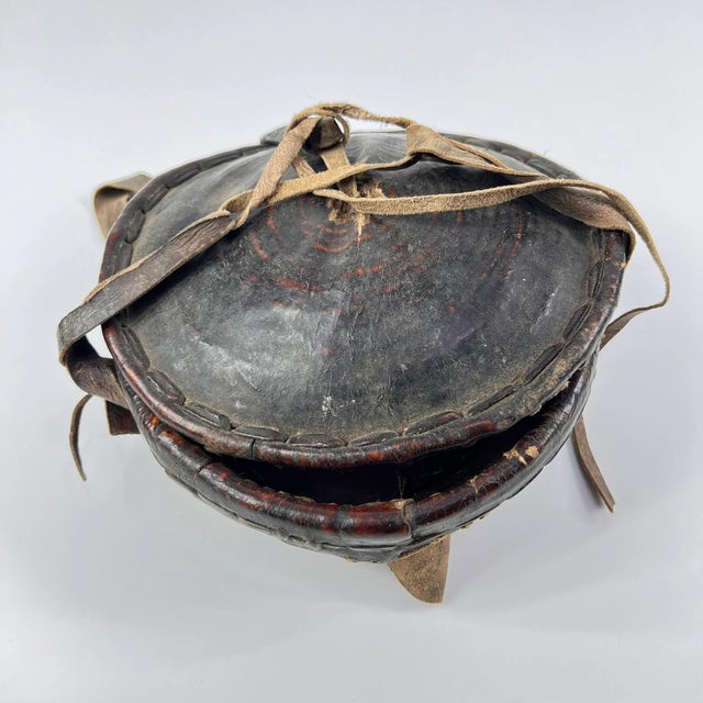 Animal Skin Early 20th Century Small Mesob Lidded Leather Wrapped Lunch Basket Ethiopia For Sale - Image 7 of 7