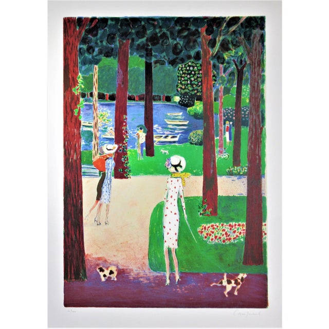 Red Jean-Pierre Cassigneul, "Le Lac du Bois de Boulogne" Large original color lithograph, 1991 For Sale - Image 8 of 8