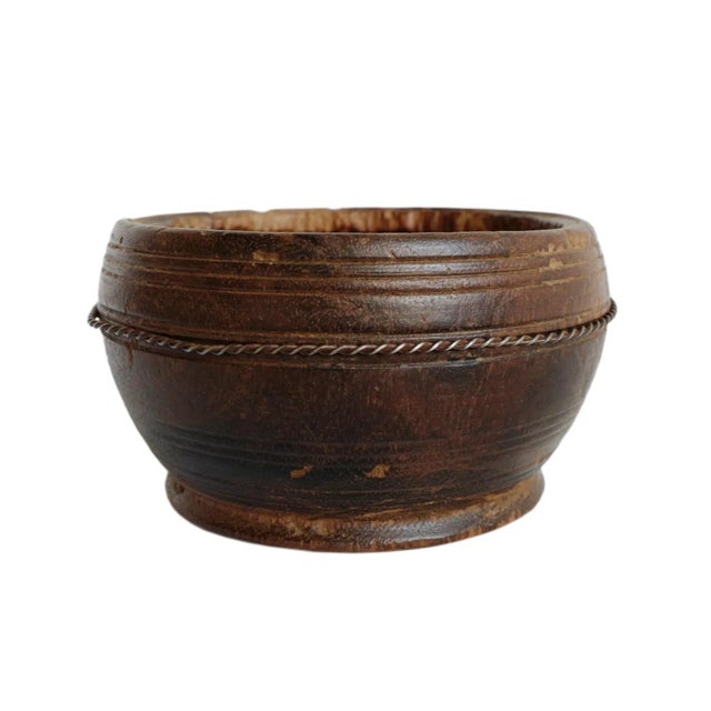Vintage Old Nepal Rustic Small Wood Bowl For Sale - Image 4 of 4
