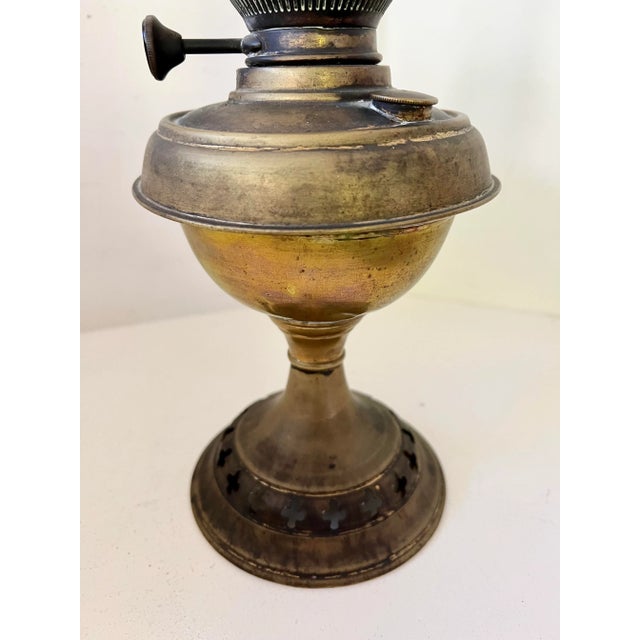 Early 20th Century Brass Metal Oil Lamp Glass Chimney Antique Wick For Sale - Image 4 of 13
