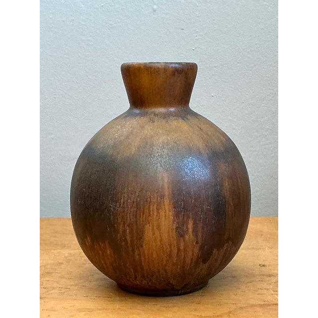 Mid-Century Modern Vintage Brown Glazed Ceramic Vase For Sale - Image 3 of 14