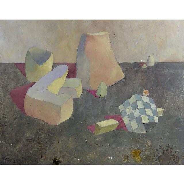 Abstract on Masonite attributed to Tony Bass, flat matte finish. Unsigned, from the family estate. Unframed, edge wear,...