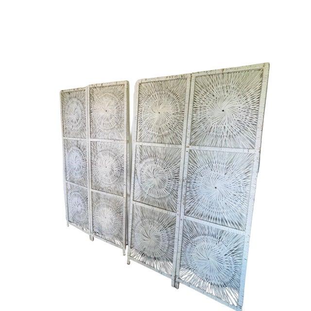 Mid 20th Century Pair of Mid Century Sunburst Rattan Screens For Sale - Image 5 of 5