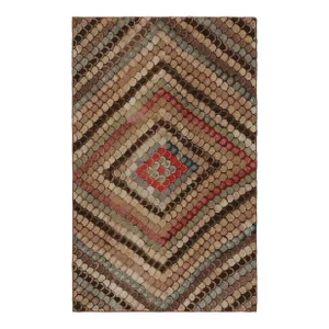 Antique Hooked Rug With Polychromatic Chevron Patterns, From Rug & Kilim