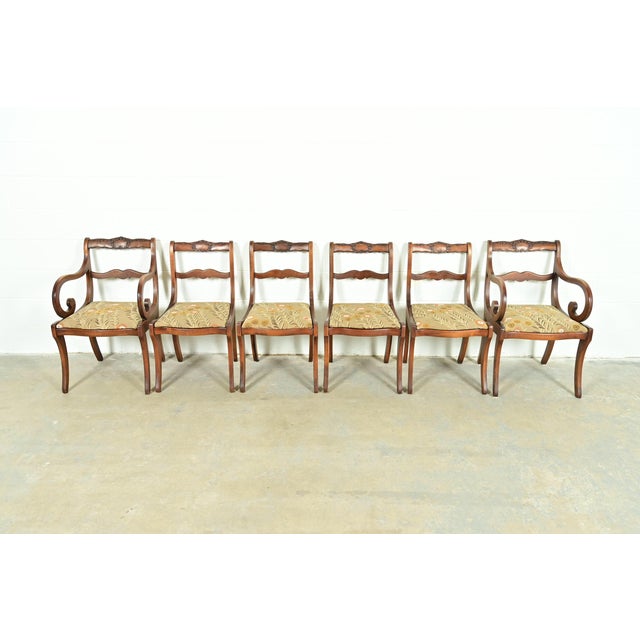 English Kindel Furniture Style Regency Carved Solid Mahogany Dining Chairs, Set of Six For Sale - Image 3 of 15