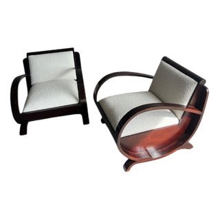 Art Deco Club Chairs in Curved Wood, Set of 2 For Sale