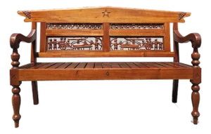 Late 20th Century Hand Carved Folk Art Wood Bench