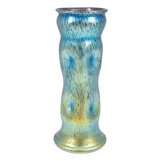 Art Nouveau Bohemian Glass Vase in Blue - Silver from Johann Loetz Witwe, 1900s For Sale