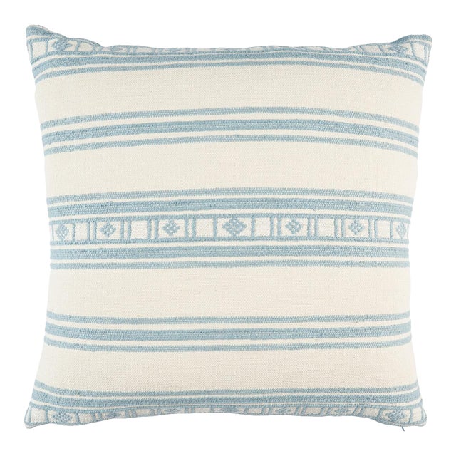 Schumacher Buena Vista 22" Pillow in Sky For Sale