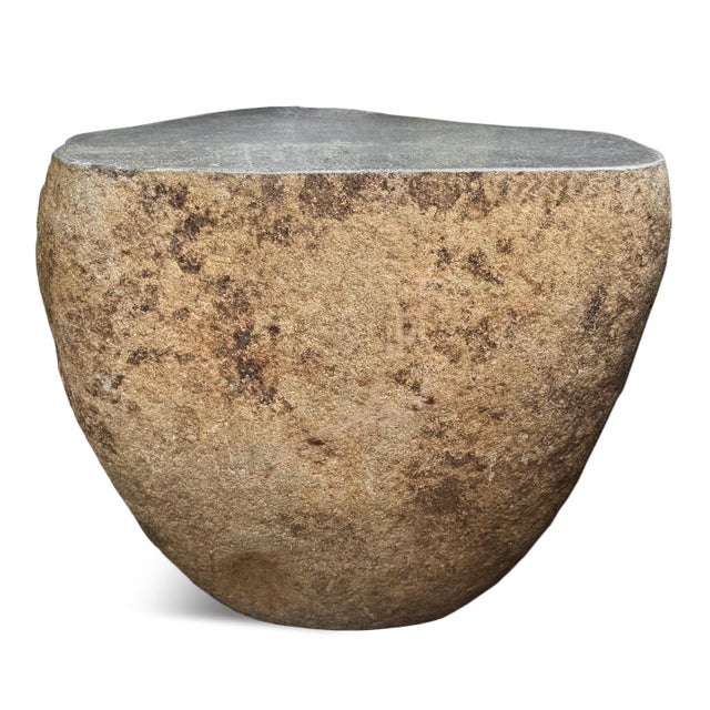 Solid heavy stone boulder outdoor side table or stool. Rustic organic modern piece. Each is unique with natural tones and...