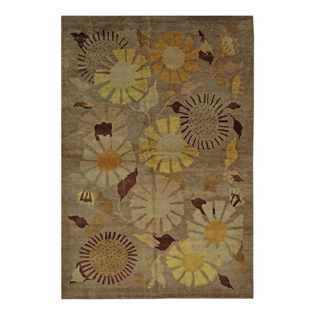 6x9 Serene Timeless Brown Geometric Floral Modern Hand Knotted Wool Carpet Rug For Sale