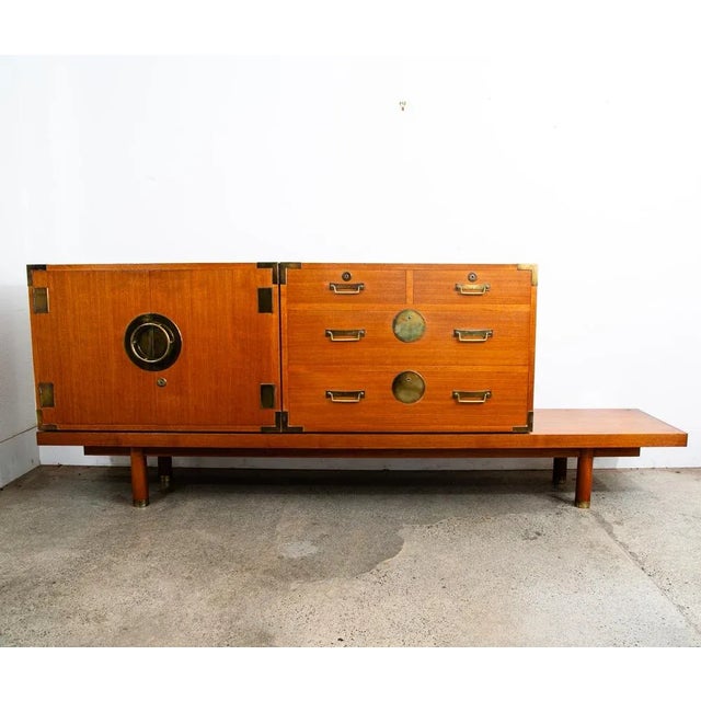Johnson Furniture Co. 1960s Mid Century Modern Credenza Bench Hutch Cabinet Dresser Teak Renzo Rutili MCM, Attributed For Sale - Image 4 of 12