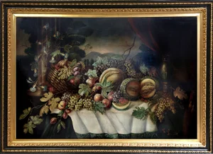 Italian Still Life, Neapolitan School, Oil on Canvas, Framed