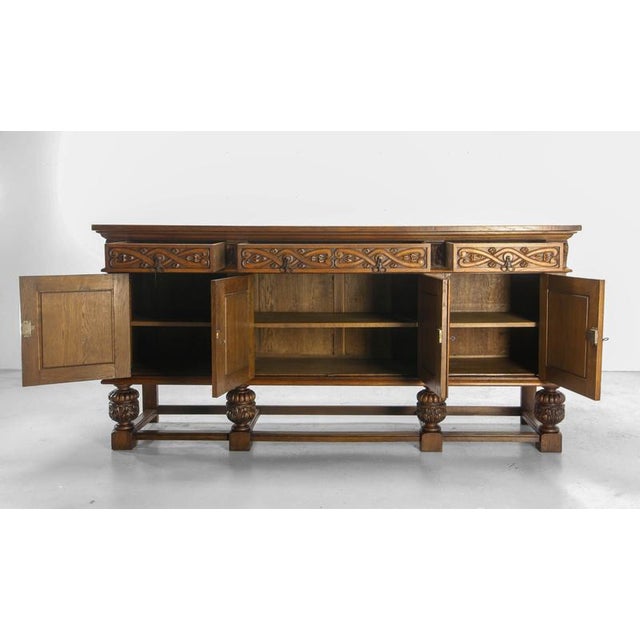 Neo-Renaissance Spanish Large Carved Oak Buffet, 1950 For Sale - Image 14 of 18