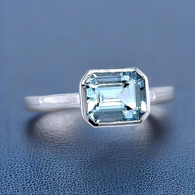 Natural Aquamarine Ring 6.5 14k White Gold 3.21 TCW Certified, Size 6 For Sale - Image 11 of 11