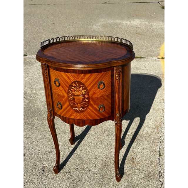 Wood 1940’s Louis XV Marquetry Drum Style Nightstand For Sale - Image 7 of 11