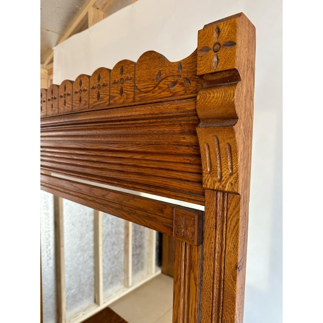 Wood American Antique Oak Wood Eastlake 3 Drawer Dresser With Large Mirror For Sale - Image 7 of 9