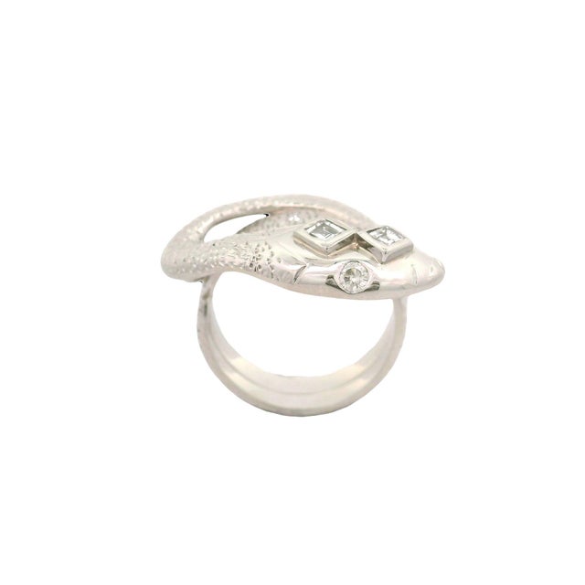 Diamond Platinum Coiled Snake Ring, Size 7 For Sale - Image 4 of 8