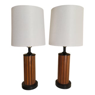 1960s Gruvwood Walnut Danish Modern Table Lamps - A Pair For Sale