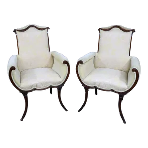 Chinese Chippendale Style Fireside Chairs-Pair