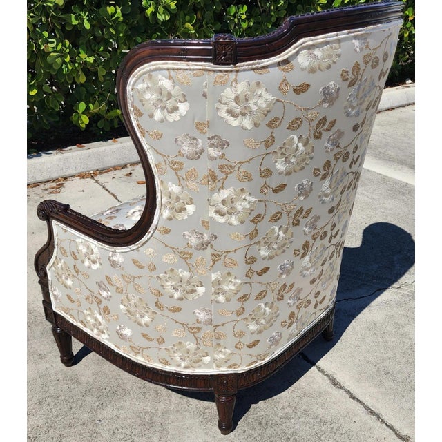 Marge Carson Wingback Chair Embroidered Silk With 7 Pillows For Sale - Image 13 of 16
