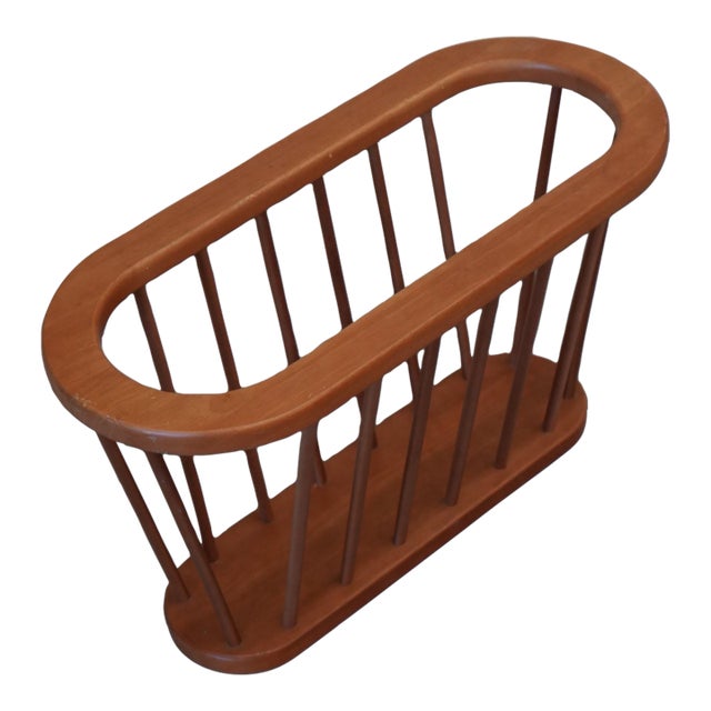 Vintage Teak Arthur Umanoff Style Spindled Magazine Rack MCM Style Made in Thailand For Sale