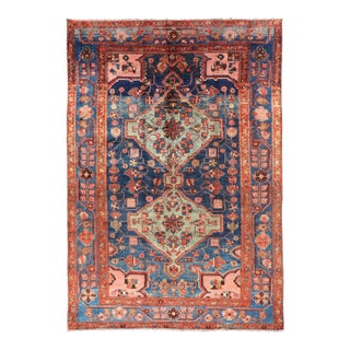 Antique Persian Karajeh Rug With Geometric Medallions in Green, Blue, and Red 5'2 X 7'10 For Sale