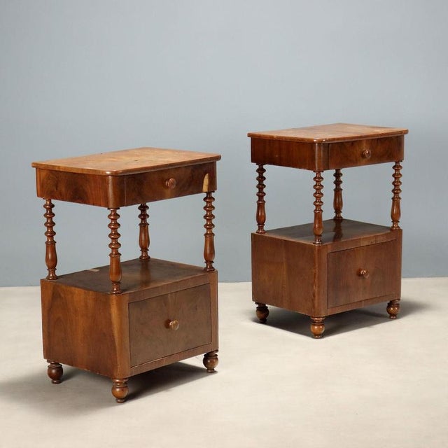 19th Century Antique Louis Philippe Nightstands in Walnut, Italy, Set of 2 For Sale - Image 12 of 12