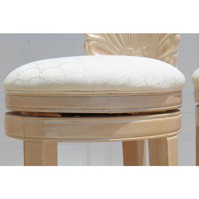 1980s Vintage Italian Hollywood Regency Grotto Shell-Back Swivel Bar Stools - Set of 3 For Sale - Image 16 of 18