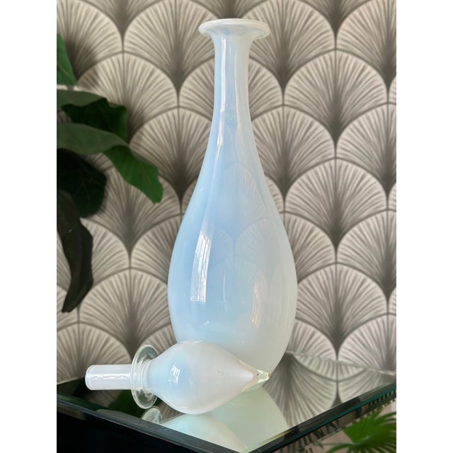 Vintage Mid-Century Modern Italian Empoli White Opaline Glass Decanter Genie Bottle For Sale - Image 12 of 12
