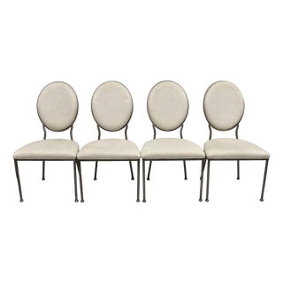 Contemporary Modern Metal Frame Oval Back Upholstered Dining Side Chairs - Set of 4 For Sale