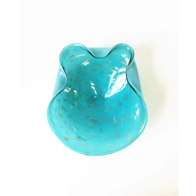 Italian Murano Art Glass Bowl in Turquoise Blue For Sale - Image 12 of 12