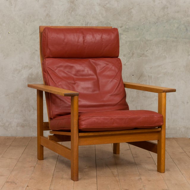 Danish Mid Century Modern Soren Holst Red Leather And Oak Reclining Lounge Chair For Fredericia Chairish
