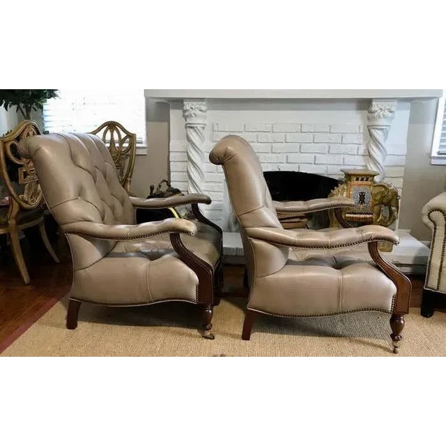 1990s 1990s Pair of Hancock & Moore Leather Cigar Chairs For Sale - Image 5 of 12