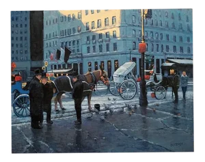 "The Plaza at Central Park" Contemporary Urban Figurative Scene Oil Painting