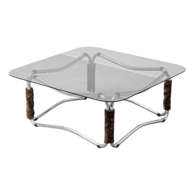 Coffee Table in Metal and Smoked Glass, 1970s For Sale
