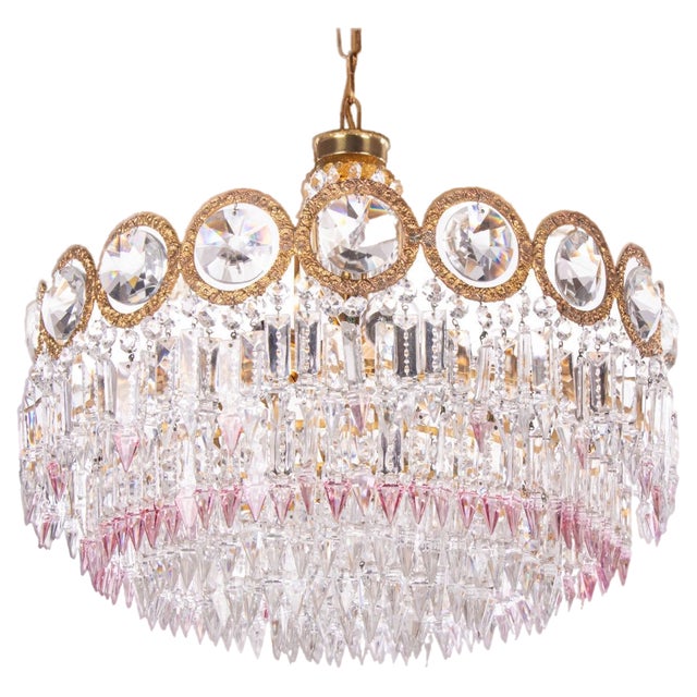 German Jewel Chandelier in Swarovski Crystal and Brass, 1960s For Sale