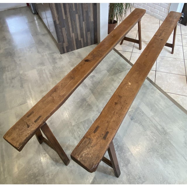 Vintage Farmhouse Benches in Oak, 1950s, Set of 2 For Sale - Image 12 of 18