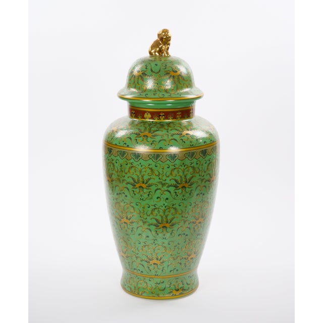 Large 20th Century Chinese Export Hand-Painted Enameled Lidded Decorative Urn For Sale - Image 10 of 10