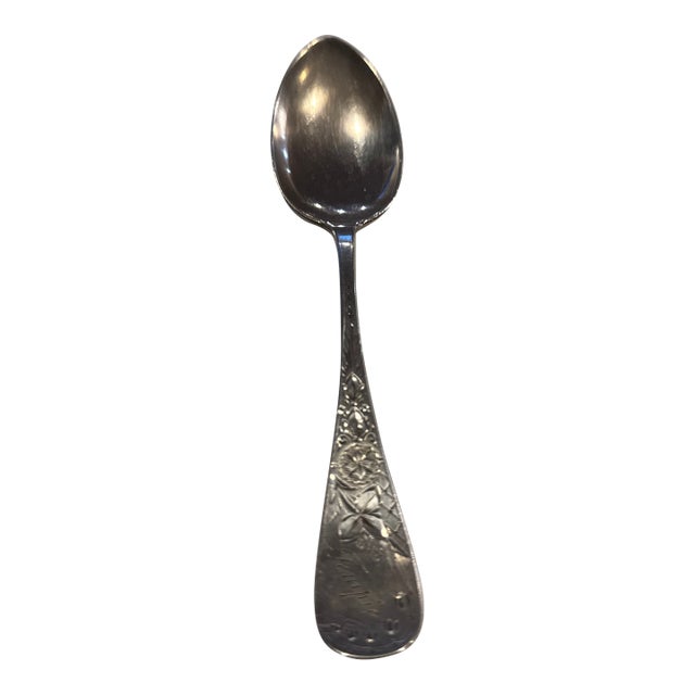 Antique Whiting “Lily” Sterling Silver Tablespoon. Monogram “Emma” on Back Handle, “Tempie” on Front Handle. Circa 1808. For Sale