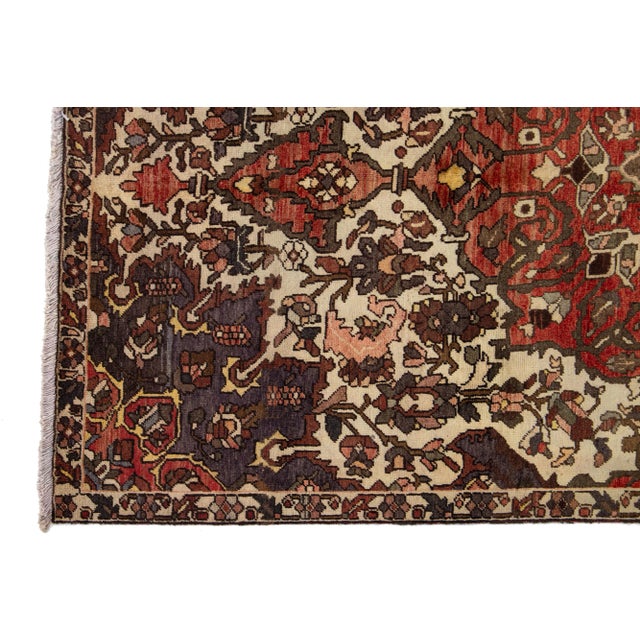 1950s Vintage Medallion Persian Bakhtiari Wool Rug With Red Color For Sale - Image 5 of 7
