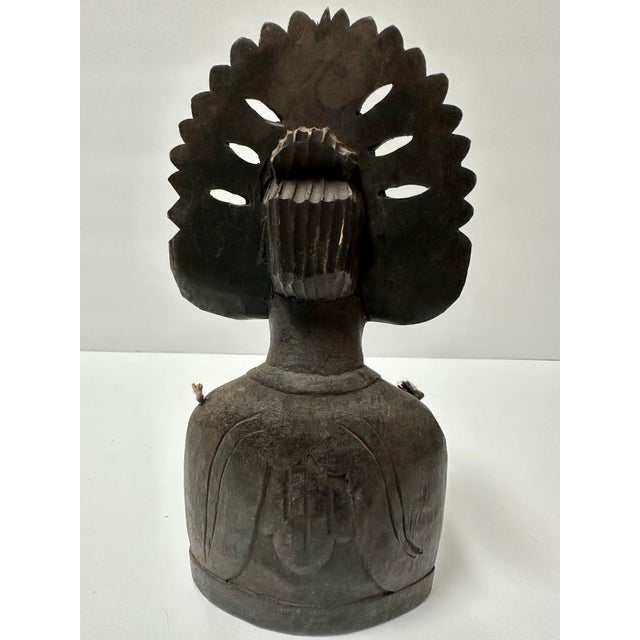 Vintage Mid 20th Century Hand Carved Wood Indonesian Dancer’s Bust Bell For Sale - Image 9 of 11