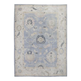 Blue Handwoven Turkish Oushak Rug 10'5" X 14'4" For Sale