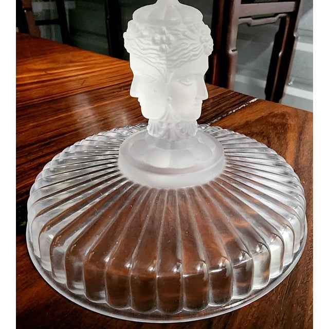 Vintage Mma Head Lidded Biscuit/Cracker Fine Glass Jar W/Lid For Sale - Image 9 of 13