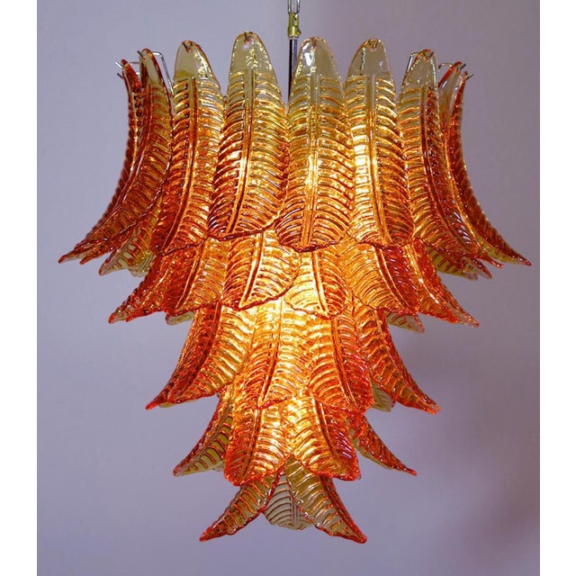 Italian Chandeliers with Leaves in the style of Barovier & Toso, Set of 2 For Sale - Image 9 of 17