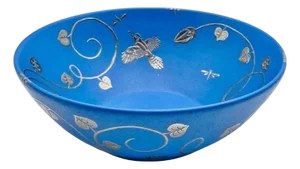 Emilia Castillo Signed Porcelain and Pure Silver Bowl, Taxco, Mexico, 1995