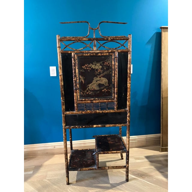Wood 1920s Victorian Tortoiseshell Bamboo & Japanned Lacquer Bonheur Du Jour Writing Desk For Sale - Image 7 of 16
